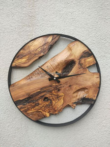 Solid Wood Live Edge Rustic <b>Modern</b> Farmhouse <b>Wall</b> <b>Clock</b> Handmade Battery Operated Quartz Analog with Abstract Geometric Pattern - Product Image 4