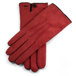Gants d'hiver pour hommes en peau de mouton rouge, à doigts complets, avec fermeture à boutons-pression, faits à la main, thermiques et écologiques - Product Image 2