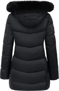 Women's Lightweight <b>Packable</b> Hooded Winter Quilted Puffer <b>Jacket</b> Detachable Sleeves Hat Zipper Closure Water Resistant Fur Wool - Product Image 2