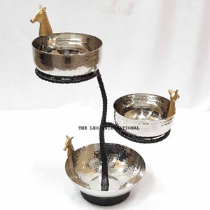 3 Compartment Polished Stainless <b>Steel</b> <b>Bowl</b> Aluminum Metal Stand Pedestal Designer Home Decorative <b>Bowl</b> - Product Image 1