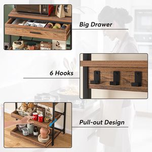 Étagère de cuisine à 5 niveaux pour four à micro-ondes avec prises de courant, étagère de boulanger avec tiroir, étagères coulissantes et unités de rangement - Product Image 4