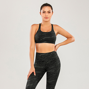 Women Sports <b>Bra</b> Set Camouflage Print Racerback High Waist Leggings Yoga Fitness Wear Sweat-Wicking Breathable Four-Way <b>Stretch</b> - Product Image 2