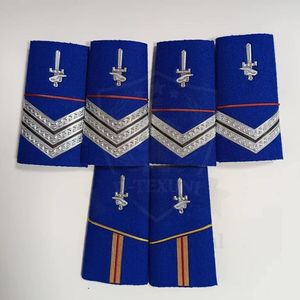 Placas de hombro personalizadas de terciopelo azul con estrellas doradas, insignias bordadas de metal azul tejido para uniforme, para coser - Product Image 4