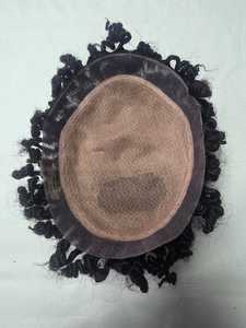 Peluca de Encaje Completo con Cabello Natural Negro Rizado para Hombre, Sistema de Reemplazo Capilar, Ondas Afro 8X10 - Product Image 4