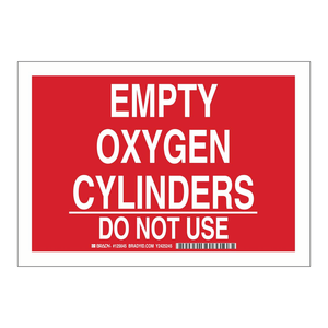 Panneau de signalisation : Bouteilles d'oxygène vides Brady - Ne pas utiliser - Sécurité industrielle et de laboratoire - Product Image 3