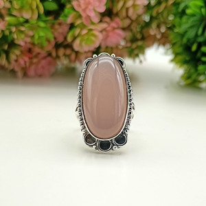 925 Sterling Silver Pink Rose <b>Quartz</b> <b>Ring</b> Classic Designer Oval Cut Natural Gemstone January Birthstone for Wedding Anniversary - Product Image 2