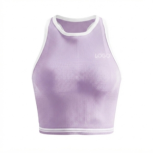 Débardeur côtelé sans couture pour femme, col rond, color block, respirant, pour fitness, yoga, tenue décontractée d'été - Product Image 4