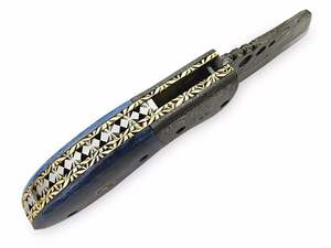 Cuchillo Plegable de Acero de Damasco Hecho a Mano con Mango de Hueso Azul – Cuchillo de Bolsillo EDC con Pernos de Mosaico - Product Image 3