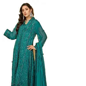 Indian Pakistani Georgette Borduurwerk Fancy Salwar Kameez Pak Voor Vrouwen Trouwcollectie Lange Jurk