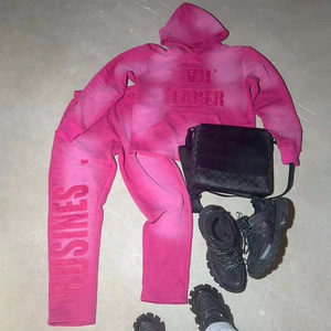 Fabricante de Ropa Personalizada, Conjunto Deportivo con Parches Bordados y Lavado Ácido, Pantalones Deportivos Acampanados, Sudadera Corta - Product Image 1