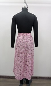 Women's High Waist Floral Print 100% Cotton Woven Chiffon A-Line Ankle-Length Soft <b>Pleated</b> Gathered Bohemian Zipper Breathable - Product Image 2