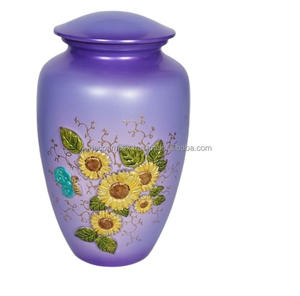 Urna de cremación de Metal de buena calidad de tamaño mediano con acabado púrpura para cenizas, urna decorativa de metal para cenizas, urna funeraria para aplicaciones para adultos - Product Image 1