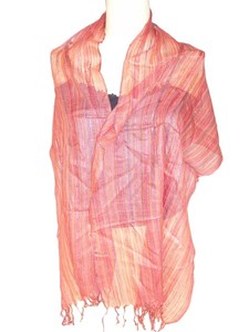 Écharpe longue en soie rayée pour femme, légère, décontractée, pour un usage quotidien au printemps, tons rose et orange - Product Image 1