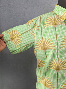 <b>Men's</b> Green Palm Print Short Sleeve Hawaiian <b>Shirt</b> Turn-down Collar Casual Summer Style 100% Cotton Breathable - Product Image 6