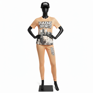 Conjunto de camiseta y leggings de malla de poliéster transpirable para mujer, 150 gsm, ligero, de secado rápido, con logo sublimado. Conjuntos para mujer. - Product Image 6