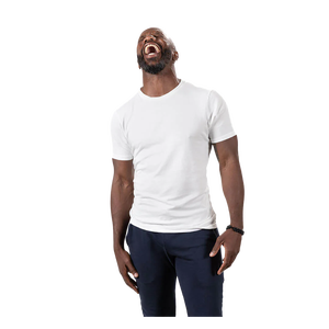 T-shirt blanc à col rond et manches courtes pour homme, 100 % coton, coupe classique, couleur unie, tricot jersey, décontracté - Product Image 2