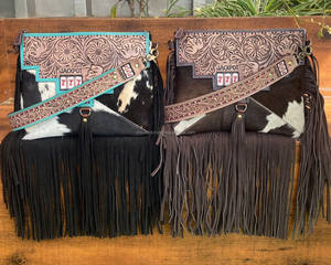 Vente chaude usiné à la main en cuir sacs à bandoulière et usiné à la main dames RFID blocage portefeuille à la mode peau de vache pochette femmes ensembles - Product Image 4