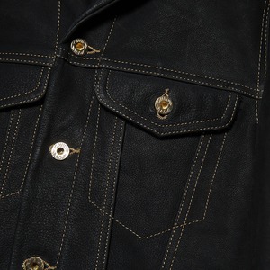 Customizable Men's Classic Trucker Jacket Genuine Sheepskin Shirt Collar Mustard Charcoal Grey Casual Smooth Lightweight Leather - Product Image 4