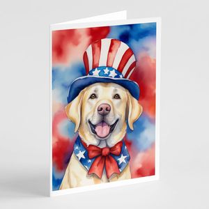 Whimsical A7 Tamaño 5x7 Tarjetas de nota en blanco Paquete 8 Patriótico American Labrador Retriever Tarjetas de felicitación con sobres - Product Image 1