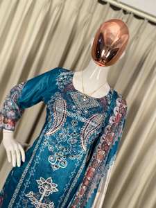 Ensemble haut, pantalon et dupatta Chinon imprimé, orné de miroirs, prêt-à-porter, pour femme, taille plus, style ethnique - Product Image 5