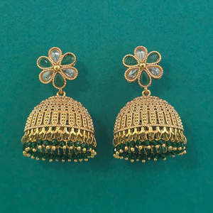 Dernières boucles d'oreilles Jhumki artisanales de qualité export, plaquées or, 233093 - Product Image 6