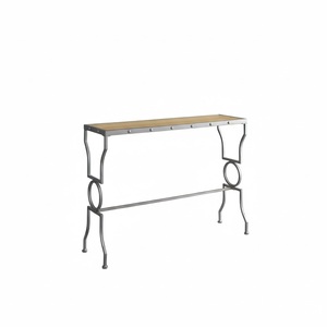 Mesa Consola Moderna Grande de Madera y Metal, Diseño Geométrico, Mesa Auxiliar para Sofá con Tapa de Madera Marrón Rústica y Base de Metal Negro - Product Image 2