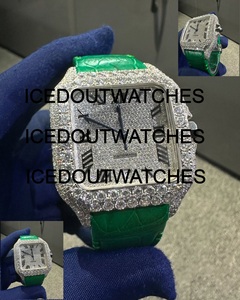 Montre de luxe mécanique en acier inoxydable carrée pour homme avec cadran en verre entièrement serti de moissanite, résistante à l'eau 10 bars, montre de business - Product Image 3