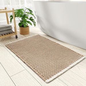 Tapis de bain super absorbant antidérapant à carreaux, tapis de sol de salle de bain tissé 3D bicolore avec pompons, tissé à la machine - Product Image 1