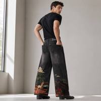 Jean cargo Y2K ample, personnalisé, de luxe, de créateur, surdimensionné, délavé au soleil, vintage, vieilli, avec broderie 3D et motifs graphiques intégraux, OEM
