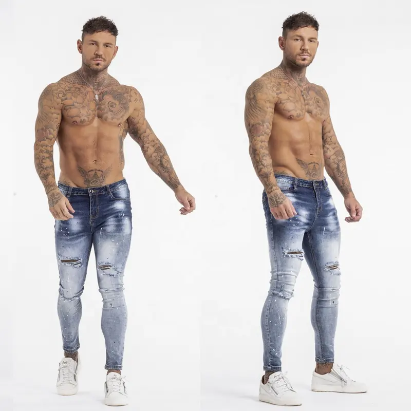 New Gingtto Fashion Streetwear White Top Jean Pants For Men Casual Sports Pants Ripped Jeans Men Skinny Jeans Men