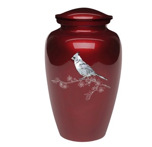 Urna de cenizas de cremación humana para adultos Hermosa madre de perla Cardenal sobre un fondo rojo A one of a kind cada uno - Product Image 1