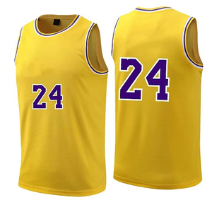 Camiseta de Baloncesto Personalizada, Amarilla con Detalles en Morado, Estilo Retro, Sin Mangas, Deportiva, al por Mayor - Product Image 3