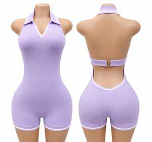 Women's 2 Piece Sports <b>Set</b> Sleeveless Turn-down Collar Solid Color <b>Knitted</b> Activewear Shorts <b>Set</b> Spring Summer Breathable Fit - Product Image 4