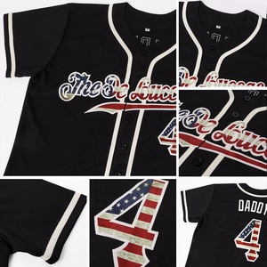 Maillot de baseball noir à col en V pour femme, imprimé drapeau américain, nom et numéro personnalisés, imprimé par transfert thermique, manches courtes classiques, 100 % coton - Product Image 4