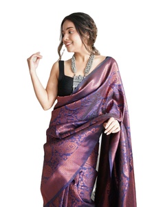 Exquisita gama de ropa de fiesta de boda de seda de algodón suave, estola de Sari tradicional de moda de alta calidad para novias, viscosa hecha - Product Image 1