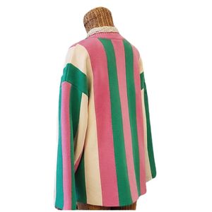 Pink Green Stripe <b>Sweater</b> Women Long Sleeve Knit <b>Cardigan</b> Fashion Casual Loose Fit Pullover <b>Sweater</b> Stylish Winter Apparel - Product Image 2