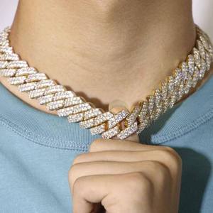 High Quality 14mm 3 <b>Rows</b> 925 Sterling Silver Rose Gold Plated Men's Hip Hop Customizable GRA Certified Moissanite Claw Necklace - Product Image 2