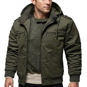 Men's Hooded <b>Jacket</b> <b>Fleece</b> Lined Windproof Zipper Casual <b>Thick</b> Solid Color Polyester Cotton Outerwear Autumn Wear - Product Image 6