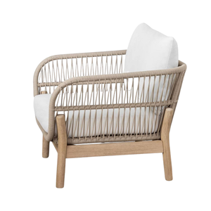 Chaise de jardin scandinave en rotin avec structure en rotin et coussin blanc, mobilier d'extérieur pour la maison et le jardin - Product Image 2