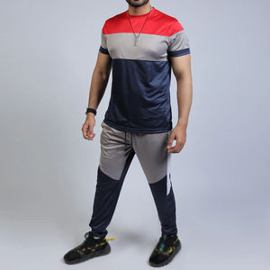 ชุดวอร์มฤดูร้อนสีแดงกรมท่าสีเทาสำหรับผู้ชาย เสื้อยืดแขนสั้น กางเกงจ็อกเกอร์ ชุดกีฬาลำลอง ทรงปกติ - Product Image 1