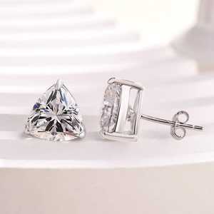 Elongated Trillion Cut 6MM Moissanite Dainty Stud <b>Earrings</b> 925 Silver for Unisex <b>Fine</b> Daily Wear Jewelry For Women's - Product Image 4