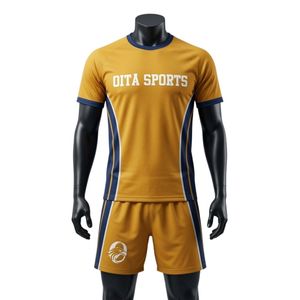 ชุดเสื้อและกางเกงขาสั้นสำหรับนักกีฬาเน็ตบอลชาย สีเหลืองกรมท่า แบบซับลิเมชั่น ผลิตจากโพลีเอสเตอร์ น้ำหนักเบา ชุดยูนิฟอร์มทีม พร้อมแถบข้างเสื้อและกางเกง สำหรับการแข่งขัน - Product Image 1