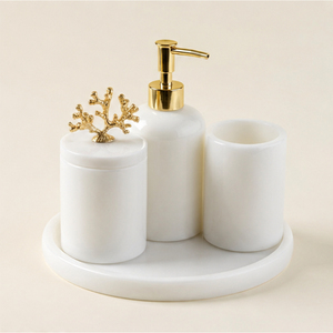 Luxurious 4-Piece Natural White Marble <b>Bathroom</b> <b>Accessory</b> <b>Set</b> with Gold Coral Accents for Modern Hotel And Home Decor - Product Image 5