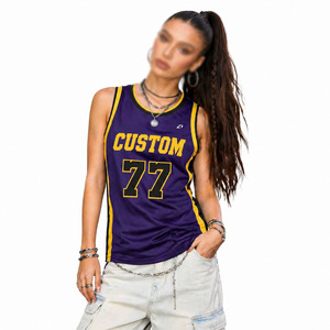 เสื้อเจอร์ซีย์อเมริกันฟุตบอลสไตล์เรโทรสำหรับผู้หญิง สีเหลืองม่วง แบบซับลิเมชั่น ผ้าตาข่าย ชุดทีมโอเวอร์ไซส์ สตรีทแวร์ เสื้อบาสเก็ตบอล - Product Image 5