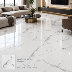 Carreaux de sol en céramique de luxe, aspect marbre, design élégant, 60x60 cm, carreaux de sol intérieurs carrés de qualité supérieure, finition mate - Product Image 6