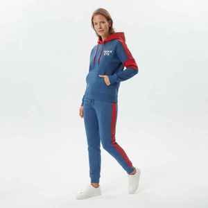 Conjunto Deportivo de Felpa para Mujer, con Bloques de Color, Capucha, Manga Larga, Corte Regular, para Todas las Temporadas, Azul y Rojo - Product Image 1
