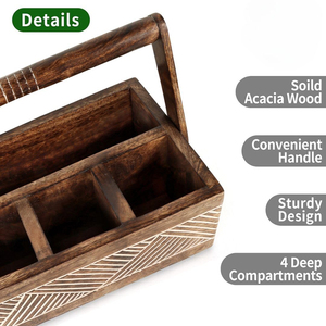 Porte-couverts et mouchoirs en bois-Organisateur d'ustensiles de cuisine naturel et écologique et caddie de table Utilisation quotidienne par AYAANS - Product Image 2
