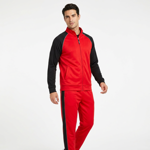 Veste de survêtement pour homme, noire et rouge, à blocs de couleur, fermeture éclair intégrale, col montant, style sportif, séchage rapide, polyester, pour l'automne, avec poches latérales - Product Image 5
