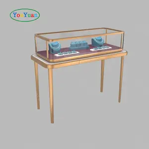 Cartie gold glass jewelry shop display showcase curio cabinet glass display jewelry show kiosk mall modern