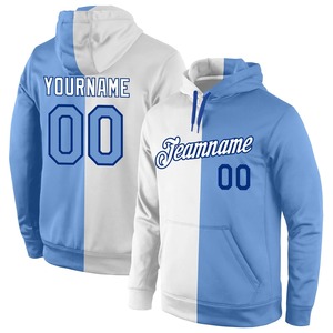 Sweat-shirt à capuche personnalisé avec nom et numéro pour homme, en polaire bleu et blanc, style décontracté pour l'automne - Product Image 1